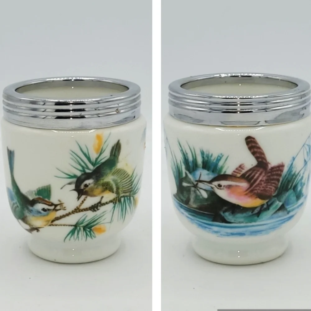 Set of 2 Royal Worcester King Size Egg Coddler Bases - Bird Pattern